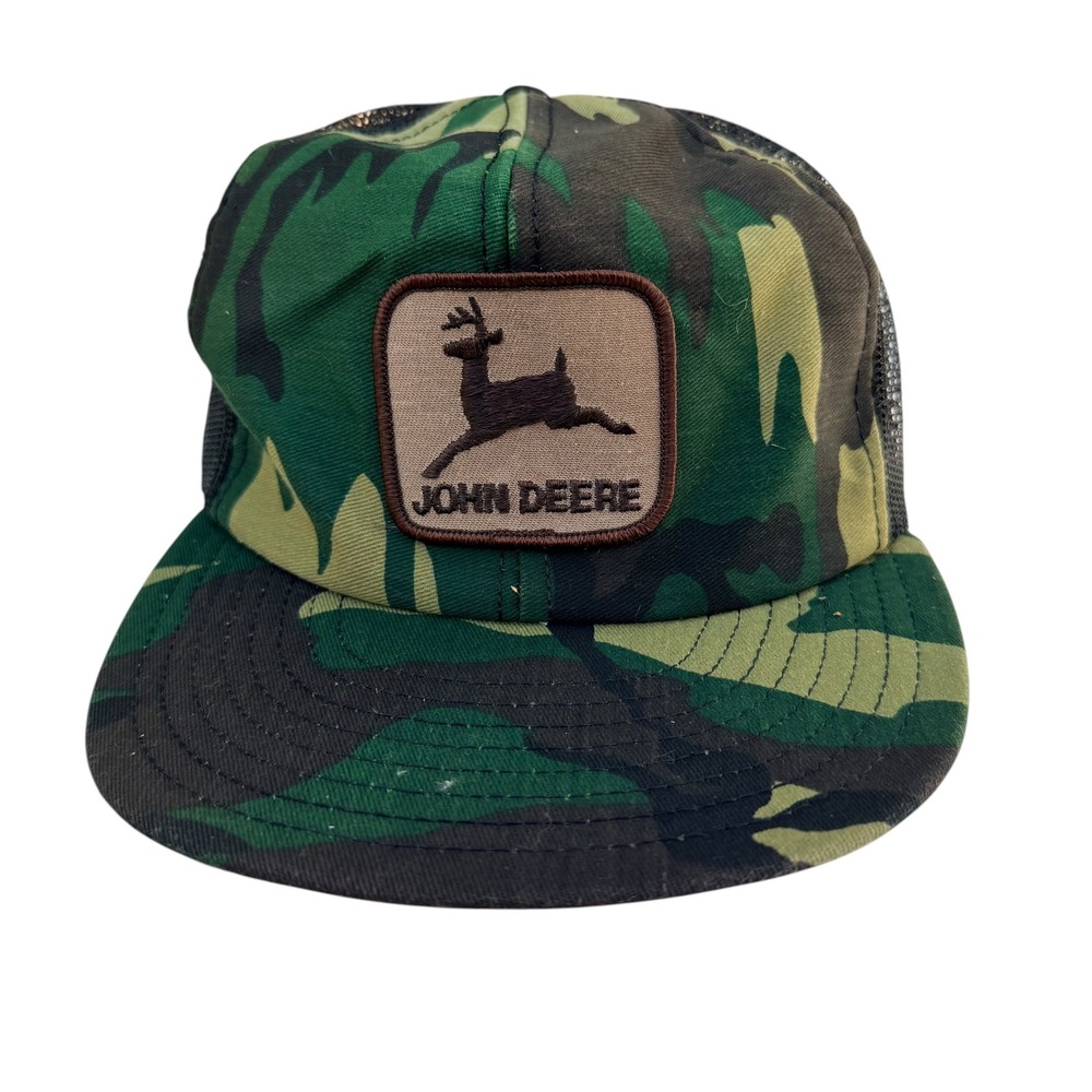 Vintage John Deere Camo Trucker Hat Louisville Mfg Co Snapback Mesh Camouflage